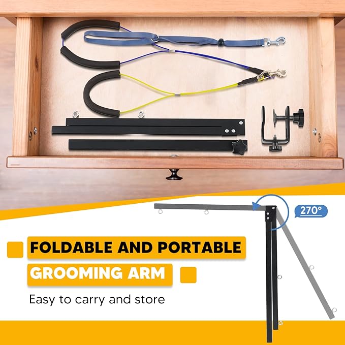 Adjustable Dog Grooming Arms with Anti-Slip Powerful Metal Clamp,Portable Pet Grooming Arm for Table with 1 Loop Noose & Two No Sit Haunch Holder,Grooming Restraint for Small Medium Dogs/Cats at Home