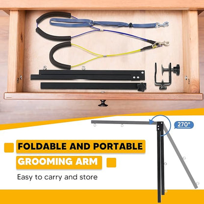 Adjustable Dog Grooming Arms with Anti-Slip Powerful Metal Clamp,Portable Pet Grooming Arm for Table with 1 Loop Noose & Two No Sit Haunch Holder,Grooming Restraint for Small Medium Dogs/Cats at Home