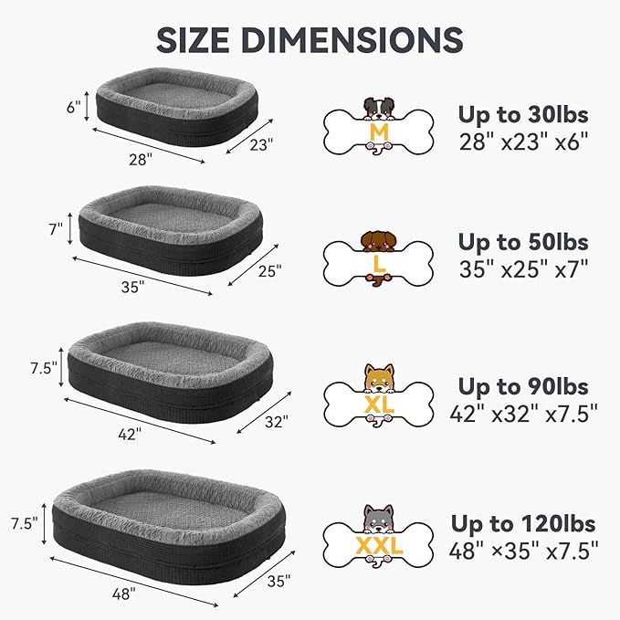 JOEJOY Orthopedic Dog Bed for Medium Dogs, Egg-Crate Memory Foam Pet Bed with Bolster Sides, Waterproof Lining, Removable Washable Cover & Non-Slip Bottom, Black
