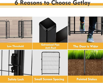 Getlay Outdoor Dog Playpen 40inch 14 Panels, Puppy Playpen Indoors, Metal Dog Pen Heavy Duty Pet Puppy Exercise Pen for Rv Camping Garden Yard, Wide Door Low Threshold Pet Fence Total 31 Ft Long
