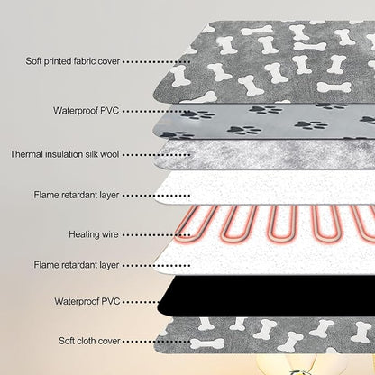 Quwzayail Dog Heating Pad for Dogs, Waterproof, 9 Gears and time Settings with Automatic Shut-Off，Wire Rope Wires Puppy, Soft Cover. (28.0" L x 18.0" W x 0.5" Th, Gray Pattern)