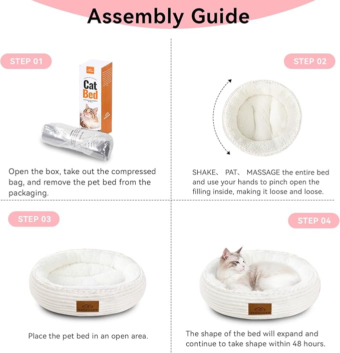 Zerbuger 20in Cream Round Cat Dog Bed Gift for Large Medium Small Dogs Cats, Machine Washable Sleeping Sofa, Non-Slip Bottom Breathable Soft Calming Pet Cuddler for Indoor/Outdoor/Car/Cage