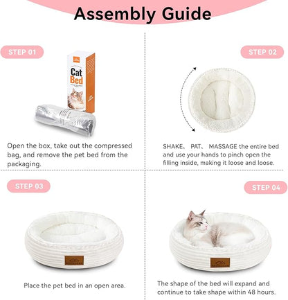Zerbuger 20in Cream Round Cat Dog Bed Gift for Large Medium Small Dogs Cats, Machine Washable Sleeping Sofa, Non-Slip Bottom Breathable Soft Calming Pet Cuddler for Indoor/Outdoor/Car/Cage
