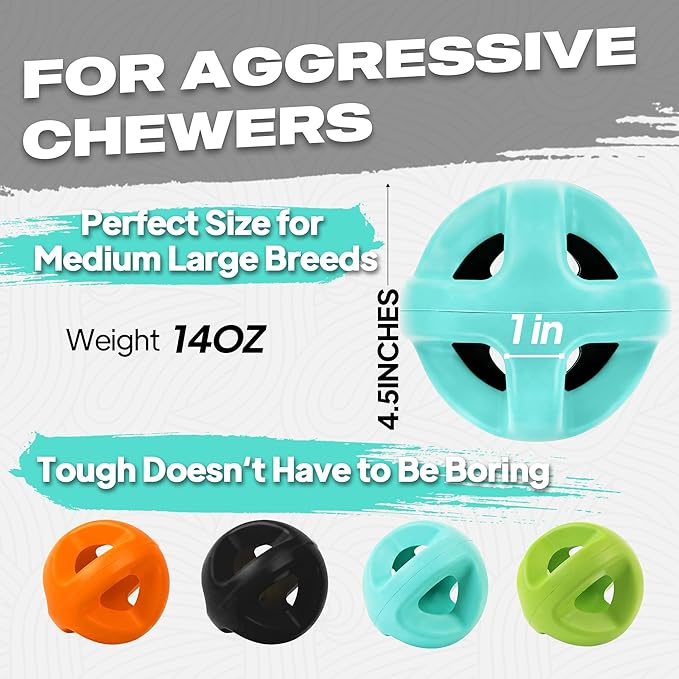 Fida Natural Rubber Dog Balls for Aggressive Chewers, Durable Dog Chew Toys for Large Dogs, Interactive Fetch & Tug of War Toys for Medium Large Breed Non-Toxic Dish Washable,4.5 * 4.5"