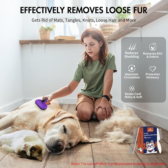 YOYUPETA 3 PCS Dog Grooming Brush Kit – Self Cleaning Slicker Brush for Shedding Short & Long Haired Dogs & Cats. Removes Loose Fur, Undercoat, Mats, Tangles for Small, Medium & Large Pets. Purple
