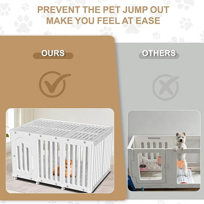 AOOLE Dog Playpen with Door & Cover Top, Fence Panel Puppy Playpen, Room Dog Crate, Pet Playpen for Small & Medium Dogs, Puppy Play Pen for Indoors & Outdoor (50" L x 35" W x 30" H)