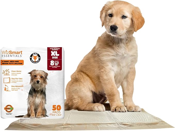 WizSmart Essentials Pads XL – Extra Large Dog Pads 23.5" x 35.4", Disposable Absorbent Pads for Large Dogs, Puppies, Senior Dogs, Incontinence, Urine, Water, Potty Training, Home, Travel - 10 Count
