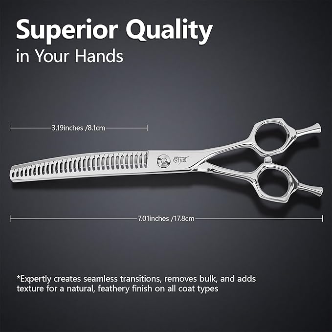 Stjuo Professional Dog Grooming Scissors, Japanese 440C Stainless Steel, 62 HRC Hardness (Curved Chunker, 7'')