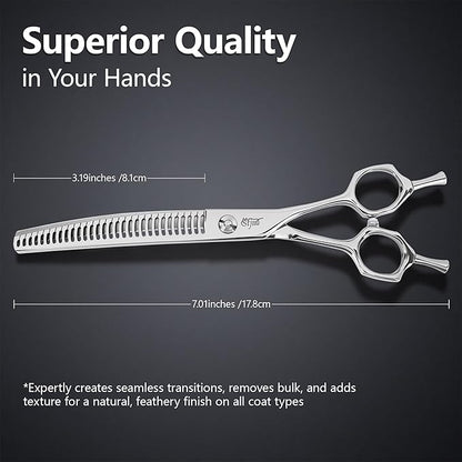 Stjuo Professional Dog Grooming Scissors, Japanese 440C Stainless Steel, 62 HRC Hardness (Curved Chunker, 7'')