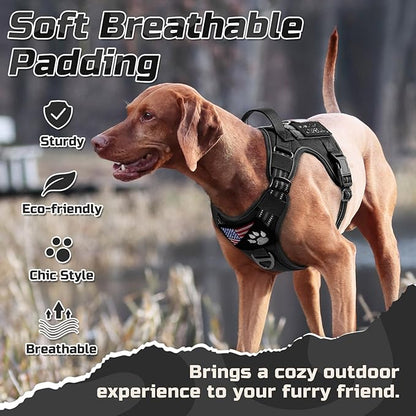 rabbitgoo Tactical Dog Harness for Large Dogs, No Pull Military Service Vest with Handle & Molle, Easy Control for Training Walking, Adjustable Reflective Straps, Black, XL