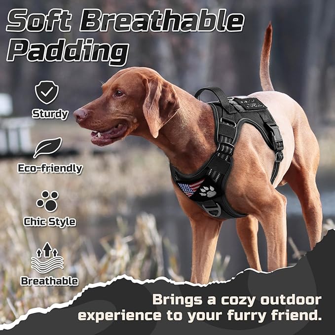 rabbitgoo Tactical Dog Harness for Small Dogs, No Pull Military Service Vest with Handle & Molle, Easy Control for Training Walking, Adjustable Reflective Straps, Black, S