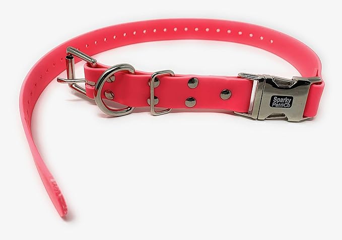 Sparky Pet Co - Apollo ECollar Replacement Strap - Dog Collar - Waterproof Biothane - Adjustable - Double Buckle - Quick Snap Metal Clasp - for Invisible Fence Systems - 1" x 30"(NEON Pink)