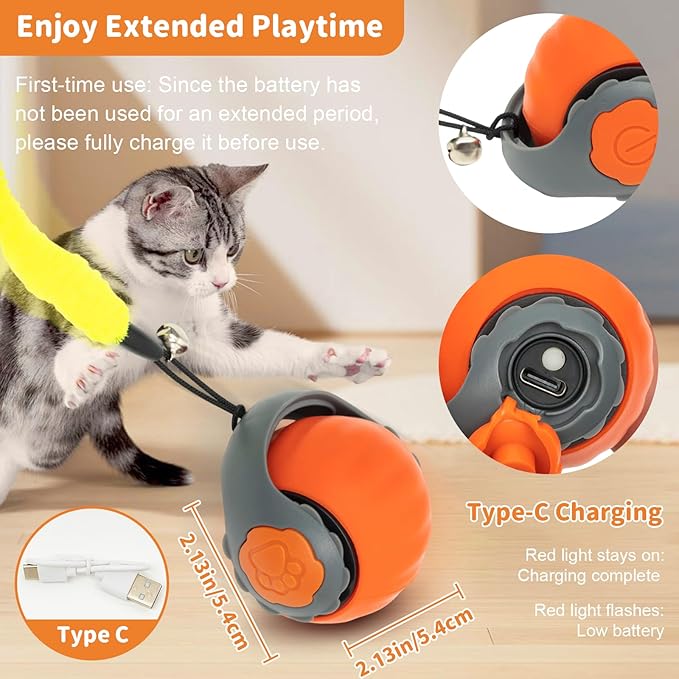 MAXTOOA Interactive Cat Toys for Indoor Cats Smart Automatic Ball Rolling for Bored Kitten Pet Upgraded Speedy Moving Chase Dogs Toy Orange