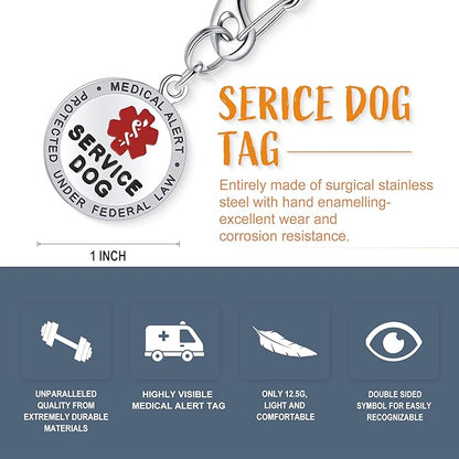 Leash King Service Dog Tag/ESA Animal Tag - Double Sided with Federal Protection & Red Medical Alert Symbol| Easily Attach to Collar, Harness, Vest | Service Dog Identification Tag