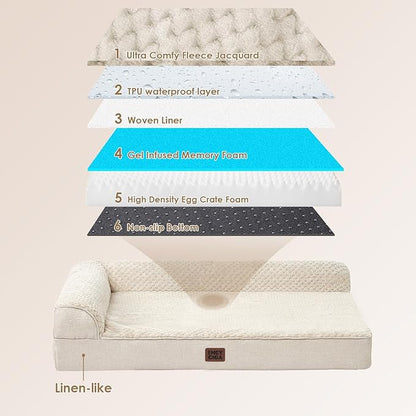 EHEYCIGA XL Dog Bed Memory Foam for Crate, Extra Large Dog Bed Orthopedic with Washable Removable Cover, Waterproof Pet Sofa Couch XLarge Size Dogs, 41x27x6.5, Beige