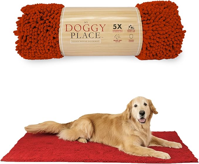My Doggy Place Dog Mud Mat, 60" x 36" Red – Thick Microfiber Entry Rug for Snow, Mud & Salt – Absorbent, Quick-Dry, Washer-Safe & Non-Slip, X-Large