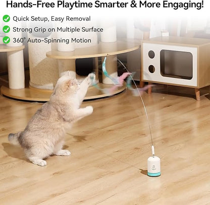 Migipaws Interactive Automatic Cat Teaser Wand Toy with Strong Suction Cup, 70cm Flexible Wire & DIY Bending Design, Rechargeable Cat Exercise Toy with Auto Timer for Indoor Cats (White)
