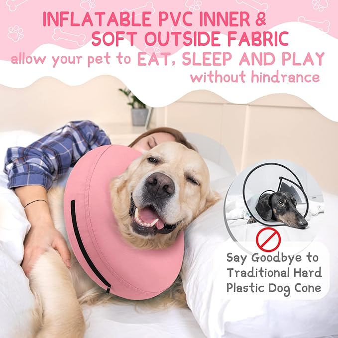 Supet Inflatable Dog Cone Collar Alternative After Surgery, Dog Neck Donut Collar Recovery E Collar to Stop Licking, Soft Dog Cone for Medium Large Dogs