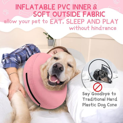 Supet Inflatable Dog Cone Collar Alternative After Surgery, Dog Neck Donut Collar Recovery E Collar to Stop Licking, Soft Dog Cone for Medium Large Dogs
