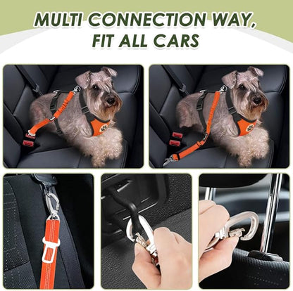 Lukovee Dog Seat Belt for Car, Adjustable Dog Car Harness for Large Medium Small Dogs, Soft Padded & Breathable Mesh Dog Seatbelt with Car Vehicle Connector Strap (Orange Double Clip,Large)
