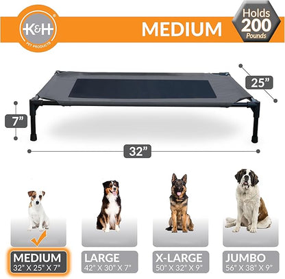 K&H Pet Products Outdoor Elevated Dog Cot, Breathable Cooling Elevated Cot Hammock Pet Bed for Medium Dogs, Washable Mesh Cover, Raised Metal Frame, Collapsible, Portable - Medium 32 X 25in Charcoal