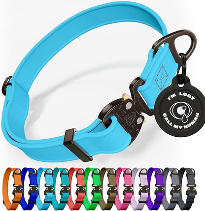 NexaPaw Biothane Dog Collar with Cobra Buckle - Made in USA - QR Code Dog Tag ID Included - Adjustable Heavy Duty Dog Collars for Medium Large Dogs - Waterproof Military Grade Tactical Collar for Dogs