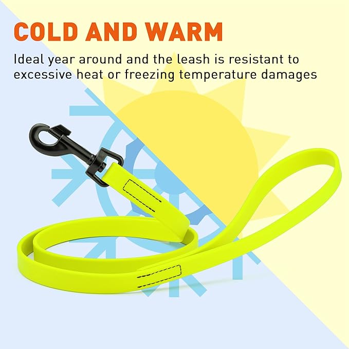 Dogline Biothane Waterproof Dog Leash Strong Coated Nylon Webbing with Black Hardware Odor-Proof Easy to Clean High Performance for Small or Large Dogs Made in USA 4 or 6 ft Lead, Safety Yellow