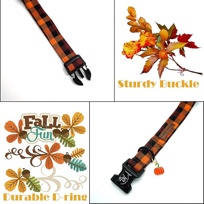 Elegant little tail Fall Dog Collar, Fall Plaid Pet Dog Collar Cotton Soft Male Dog Collars Holiday with Quick Release Buckle Pet Puppy Collars for X-Small Dogs