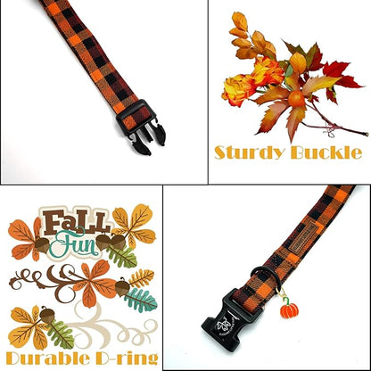 Elegant little tail Fall Dog Collar, Fall Plaid Pet Dog Collar Cotton Soft Male Dog Collars Holiday with Quick Release Buckle Pet Puppy Collars for Small Dogs