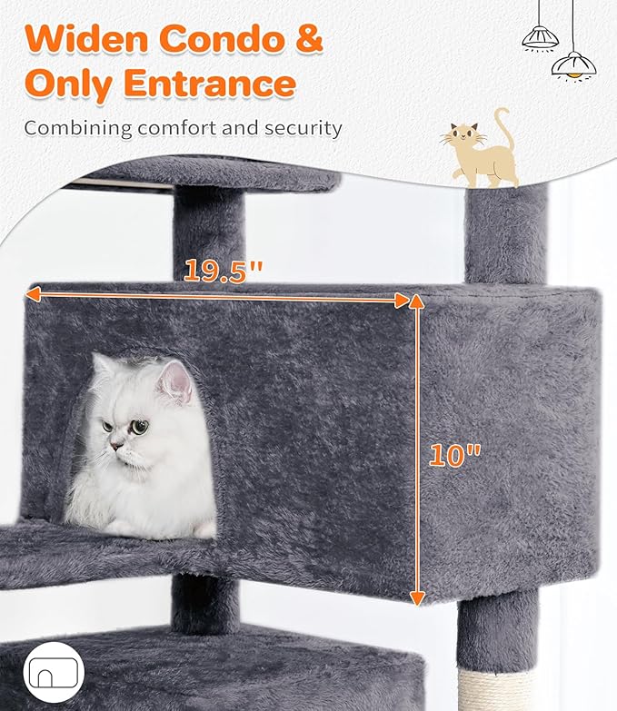 Made4Pets Cat Tree Tower 56in Cat Tower for Indoor Cats Kitten Tree Multi-Level Cat Tree with 2 Condo Furniture Activity Center with Scratching Posts Funny Toys Kittens Pet Play House, Grey