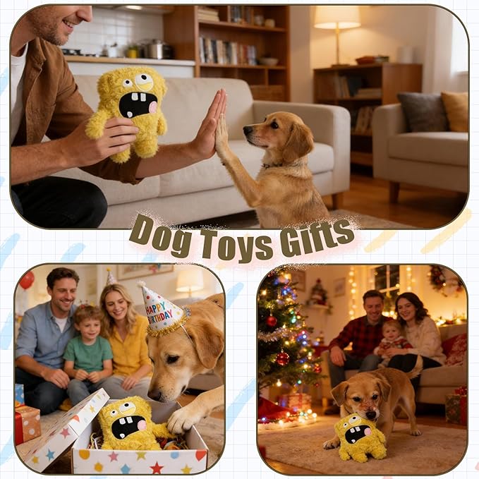 HUGEME Squeaky Dog Toy, Plush Stuffed Dog Toy Keep Them Busy Tug of War Dog Chew Toy for Small Medium Large Dogs (Yellow)