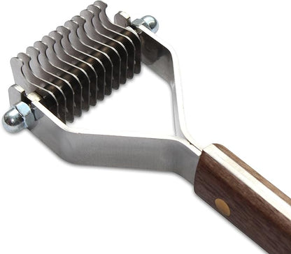 Mars Coat King Blunt Dematting Undercoat Grooming Rake Stripper Tool for Dogs and Cats, Stainless Steel with Wooden Handle, Made in Germany, 12-Blade