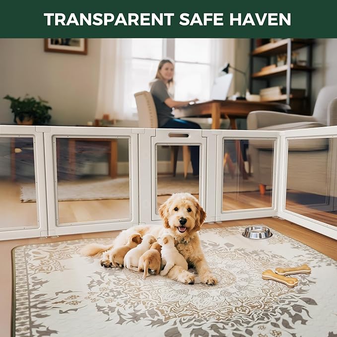 FXW AuraSpace Acrylic Indoor Dog Playpen for Puppies and Small Dogs, 24 Inch, 12 Panels, White