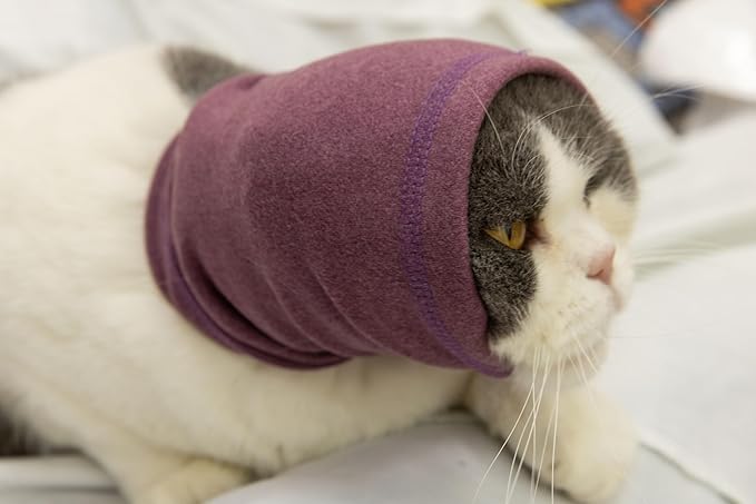 FDANDADE Cat Hematoma Ear Wrap, Cat Snood Anxiety Relief, Bath Accessories for Pet Grooming & Force Drying (Pail Lilac S)