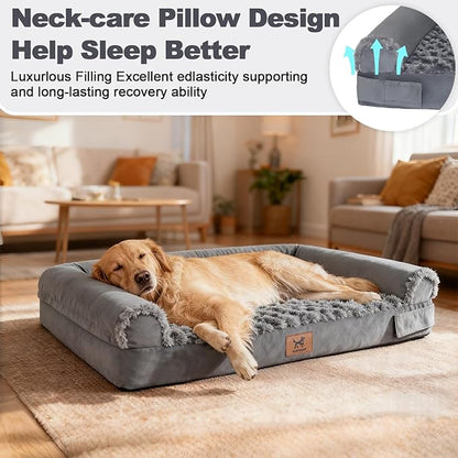 PAWPUBBY Medium-Sized Orthopedic Dog Bed - Washable Rose Velvet Cover, Waterproof Lining, Memory Foam Dog Couch, Non-Slip Base, Sofa Dog Bed for Corgis, Pomeranians, French Bulldogs (Dark Gray, L)