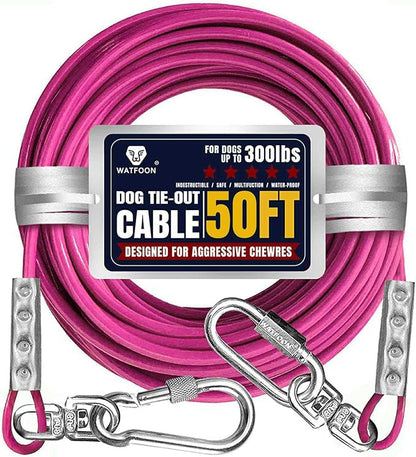 Tie Out Cable for Large Dogs,Dog Runner for Yard, Dog Run Leash Heavy Duty Swivel Hooks Lead Holds Break Strength of 1000lbs (Magenta 50FT)