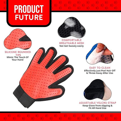Pet Grooming Gloves – 1 Pair – Deshedding & Bath Massage Mitts for Dogs & Cats – Choose from 5 Colors – Adjustable, Reusable & Easy to Clean (Red)