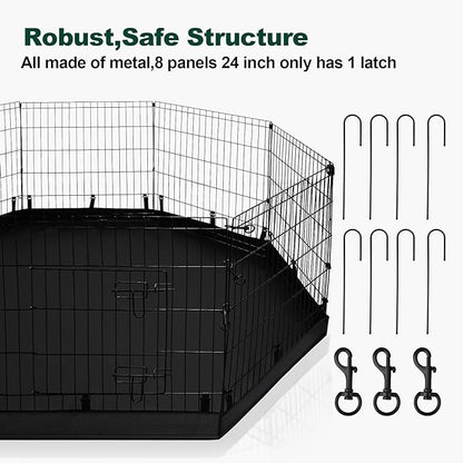 PJYuCien Dog Playpen - Metal Foldable Dog Exercise Pen, Pet Fence Puppy Crate Kennel Indoor Outdoor with 8 Panels 24”H & Top Cover and Bottom Pad for Small Medium Pets