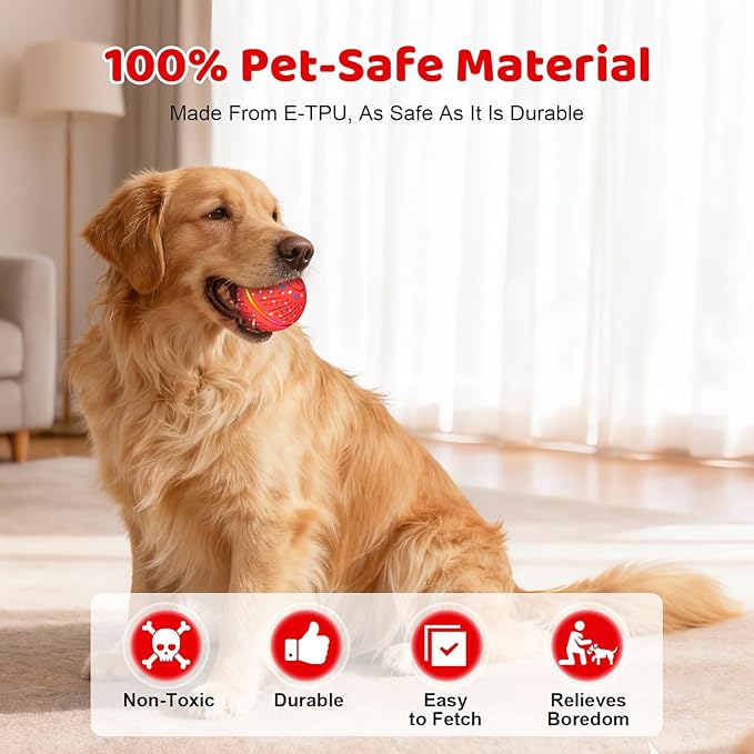 Sankell Interactive Dog Toys Ball - Smart Moving Bouncing Dog Ball with Colorful Lights, E-TPU Material, 3 Play Modes Automatic Rolling Balls Toy for Small Medium Dogs Keep Them Busy(Red)