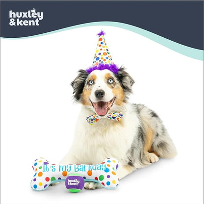 Huxley & Kent Celebration Box for Dogs - Fun Gift Kit with Plush Squeaky Toys, Party Hat, Bow Tie & Banner - Birthday, Gotcha Day & Special Occasion Dog Kit - Happy Barkday Box, Large