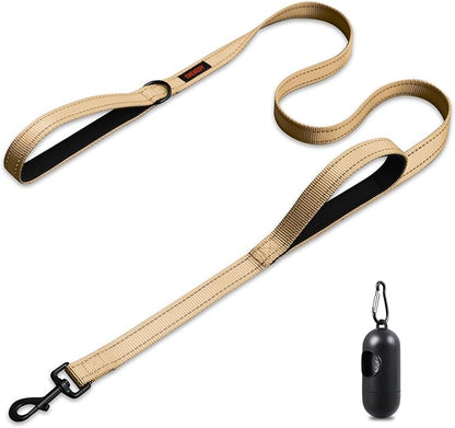 Dog Leash, Heavy Duty Dog Leash, Leashes for Large Breed Dogs, Double Handle Dog Leash, Reflective Training Lead, Perfect for Medium to Large Dogs(5FT, Khaki)