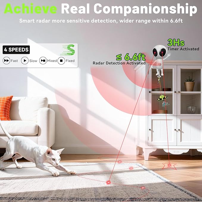 ORSDA Laser Cat Toys for Indoor Cats, 2 in 1 Interactive Automatic Dual Laser & Catnip UFO Dangler for Kitten Toys, Truly Random Trajectory Radar Motion-Activated, Rechargeable 4 Modes, Clamp Design