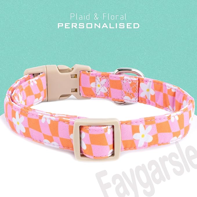 Faygarsle Floral Dog Collar, Pink and Orange Pattern with White Flowers, Spring Summer Design for Small Medium Large Dogs S