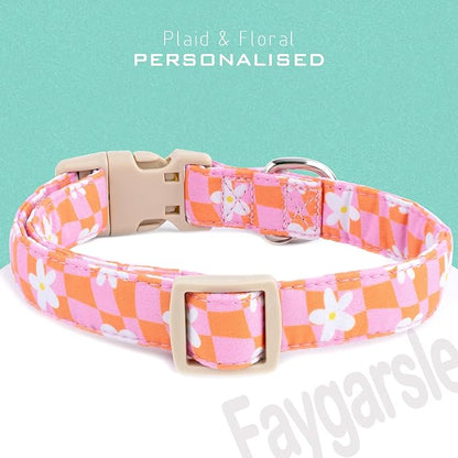 Faygarsle Floral Dog Collar, Pink and Orange Pattern with White Flowers, Spring Summer Design for Small Medium Large Dogs S