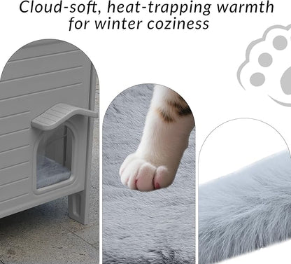 Weatherproof Insulated Outdoor Cat House with Mat for Feral Cat, Plastic Elevated Cat Shelter with Escape Door, Easy Assemble, Expansive Interior‌ Grey 22.0" L x 21.0" W x 16.0" H
