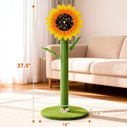 MOYMO Sunflower Cat Scratching Post & Interactive Toy | 38" Tall Scratcher with Rotating Flower Top for Indoor Cats, from Kittens to Large Adults