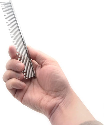 Chris Christensen 6in Cat/Carding Dual Tooth Butter Comb, Groom Like a Professional, Rounded Corners Prevent Friction and Breakage, Solid Brass Spin with Steel Teeth, Chrome Finish