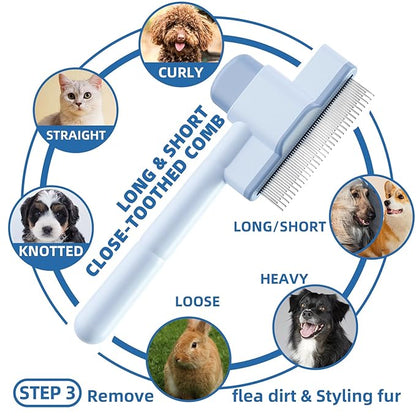 KUEIOX Dog Brush for Shedding,7 PCS Pet Grooming Brush Kit to De-fur & Hair Slicker Deshedding Brushes with Undercoat Rake Comb Bath Brush&Nail Clipper for Grooming Short Long Haired Dogs Cats Blue