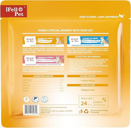 IFELLO PET Cat Treats Lickable, Variety Pack - Lickable Cat Treats Squeeze Up, with Tuna, Salmon, Chicken Flavor, Grain-Free for Skin & Coat Support, 0.53 oz(Pack of 12)