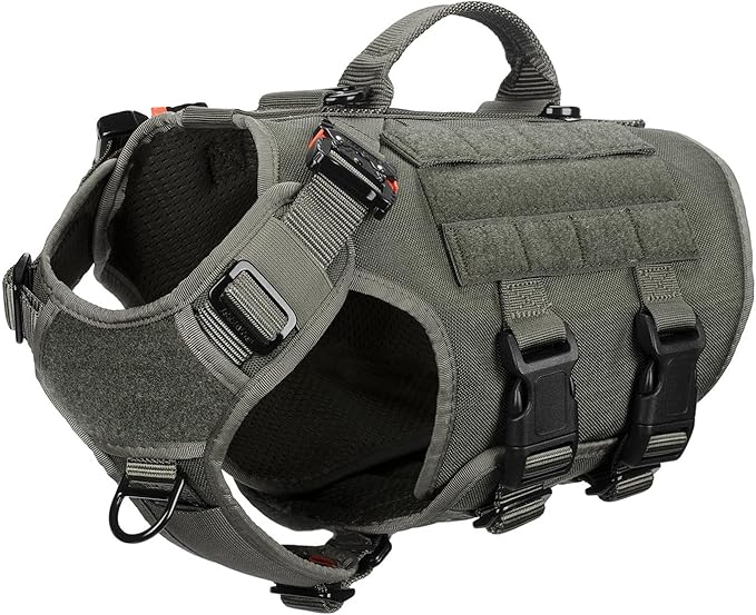 ICEFANG GN3 Tactical Dog Harness with 6X Buckle,Dog Molle Vest with Handle,3/4 Body Coverage,Hook and Loop Panel for ID Patch,No Pulling Front Clip (S (22"-27" Girth), Ranger Green)
